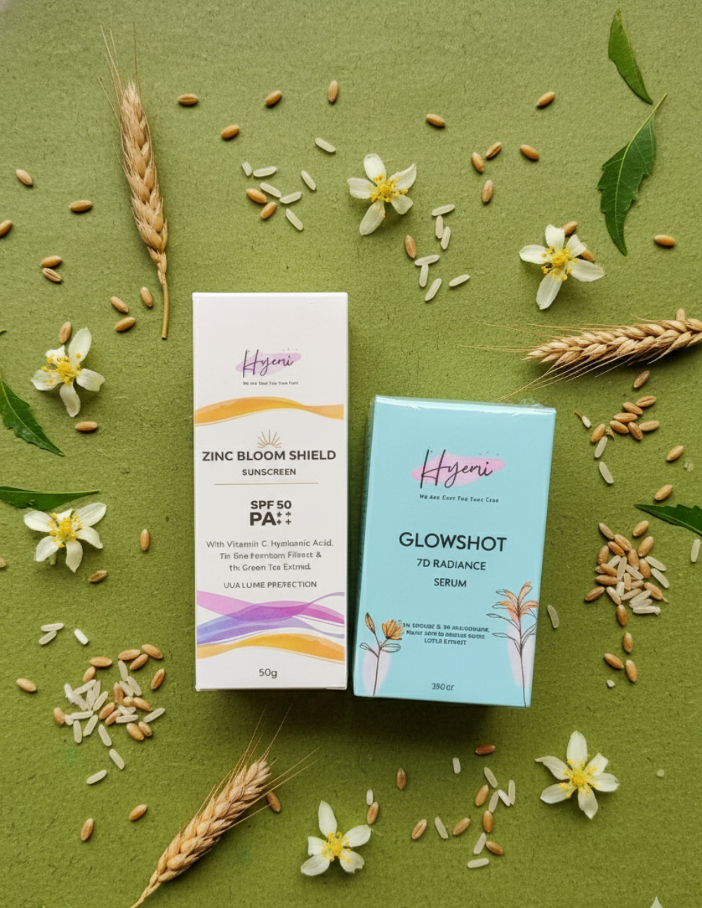 Hyemi Glowshot 7D radiance Serum + Zinc Bloom Shield hybrid Sunscreen Combo