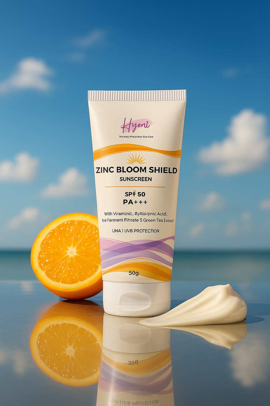 Hyemi Zinc Bloom Shield Sunscreen PA++++ with Zinc Oxide, Vitamin C, Hyaluronic Acid, Fermented Rice and Green Tea Extract