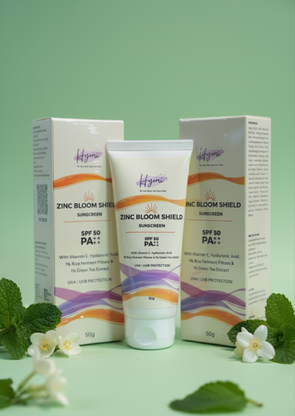 LTO Hyemi Zinc Bloom Shield Sunscreen PA++++ with Zinc Oxide, Vitamin C, Hyaluronic Acid, Fermented Rice and Green Tea Extract