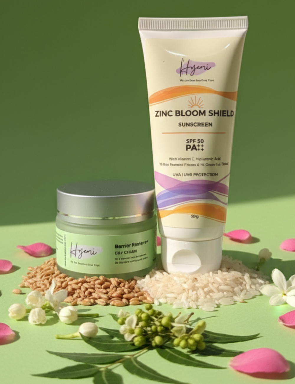 HYEMI HYDRATE & DEFENSE DUO (Barrier Restore Day Cream + Zinc Bloom Shield Sunscreen SPF 50 PA++++) Hydrate • Protect • Glow