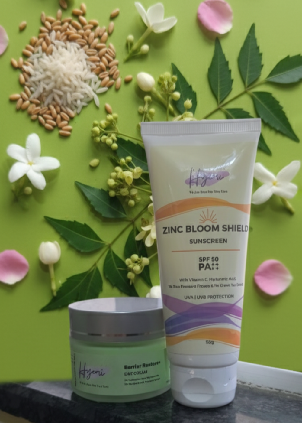 HYEMI HYDRATE & DEFENSE DUO (Barrier Restore Day Cream + Zinc Bloom Shield Sunscreen SPF 50 PA++++) Hydrate • Protect • Glow