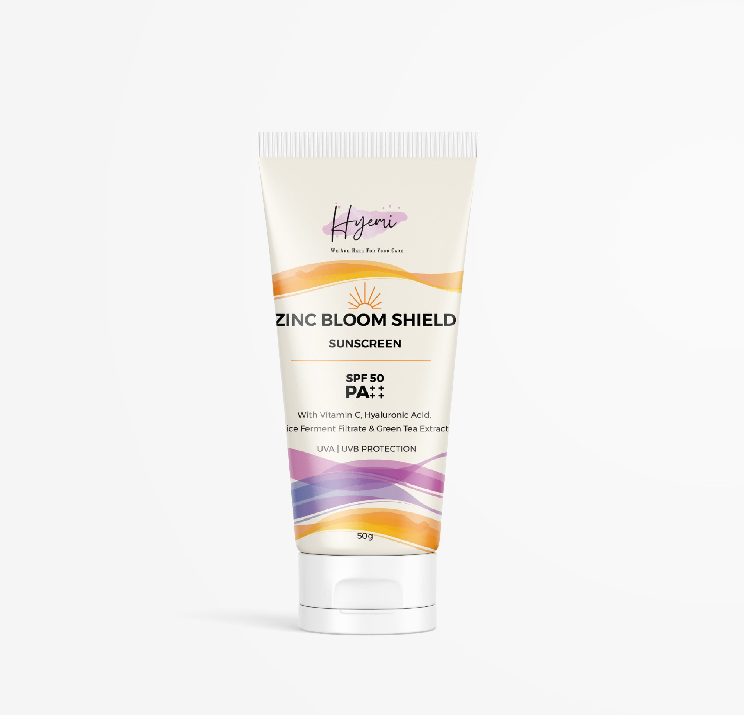 Hyemi Zinc Bloom Shield Sunscreen PA++++ with Zinc Oxide, Vitamin C, Hyaluronic Acid, Fermented Rice and Green Tea Extract