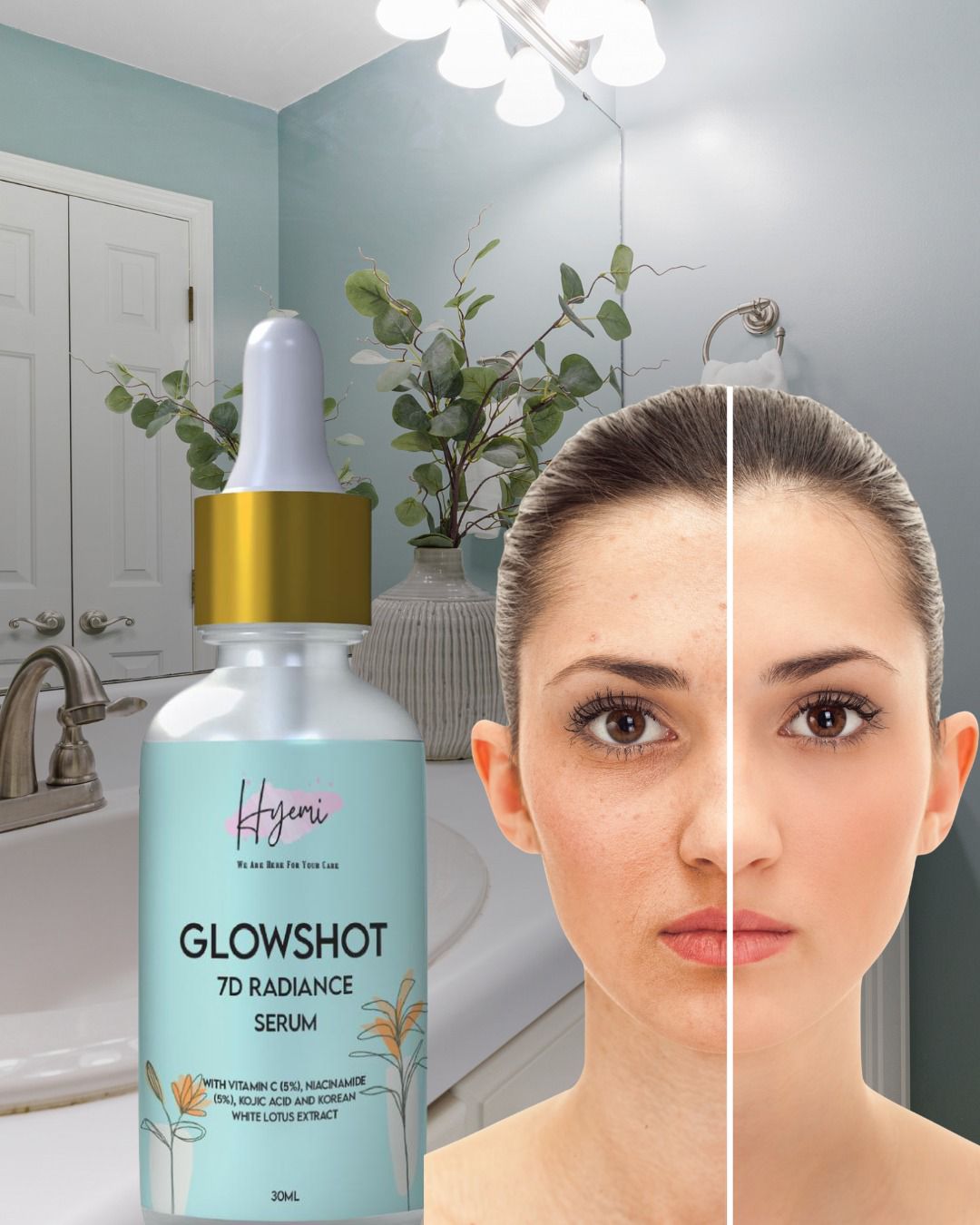 Hyemi Glowshot 7D radiance Serum + Zinc Bloom Shield hybrid Sunscreen Combo