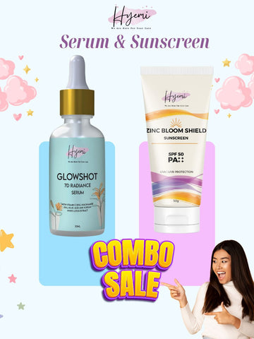 Hyemi Glowshot 7D radiance Serum + Zinc Bloom Shield hybrid Sunscreen Combo