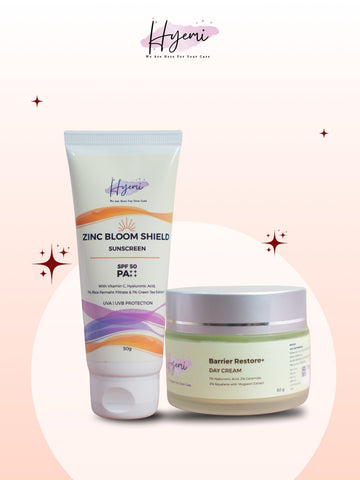 Hyemi Barrier Restore Day Cream + zinc Bloom Shield SPF 50 PA++++Hybrid Sunscreen Combo